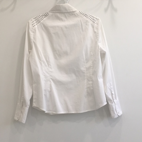 White Collared Shirt With bedazzled shoulders - Picture 2 of 4
